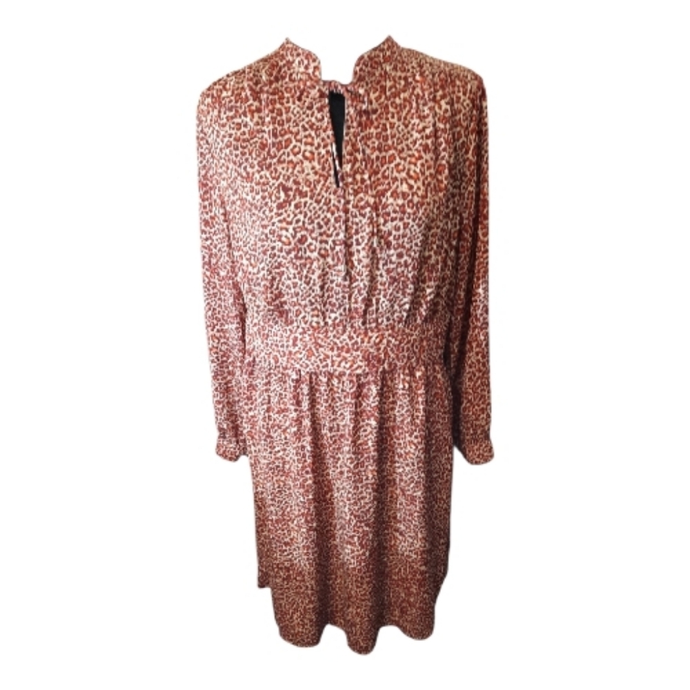 H&M Leopard Print Long Sleeve Dress - Rust Size 10